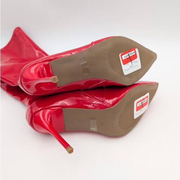 Wild Diva Lounge Leo Knee High Boot Stiletto Heel Women's Red Size US8 EU39 - Picture 8 of 12